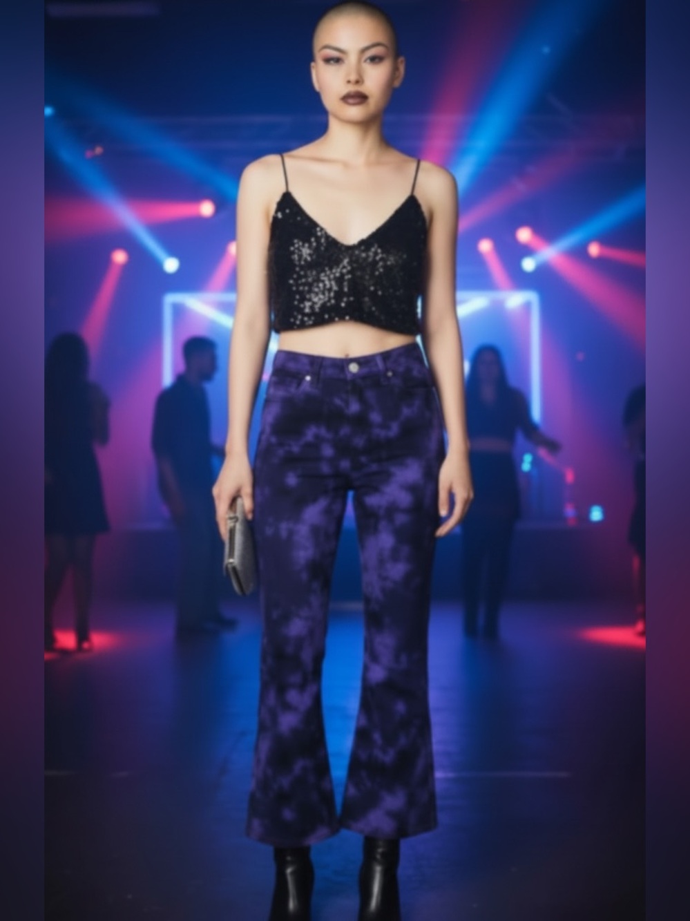 Diane Gilman Purple Tie-Dye Flares Stretch Pants Sz 4p